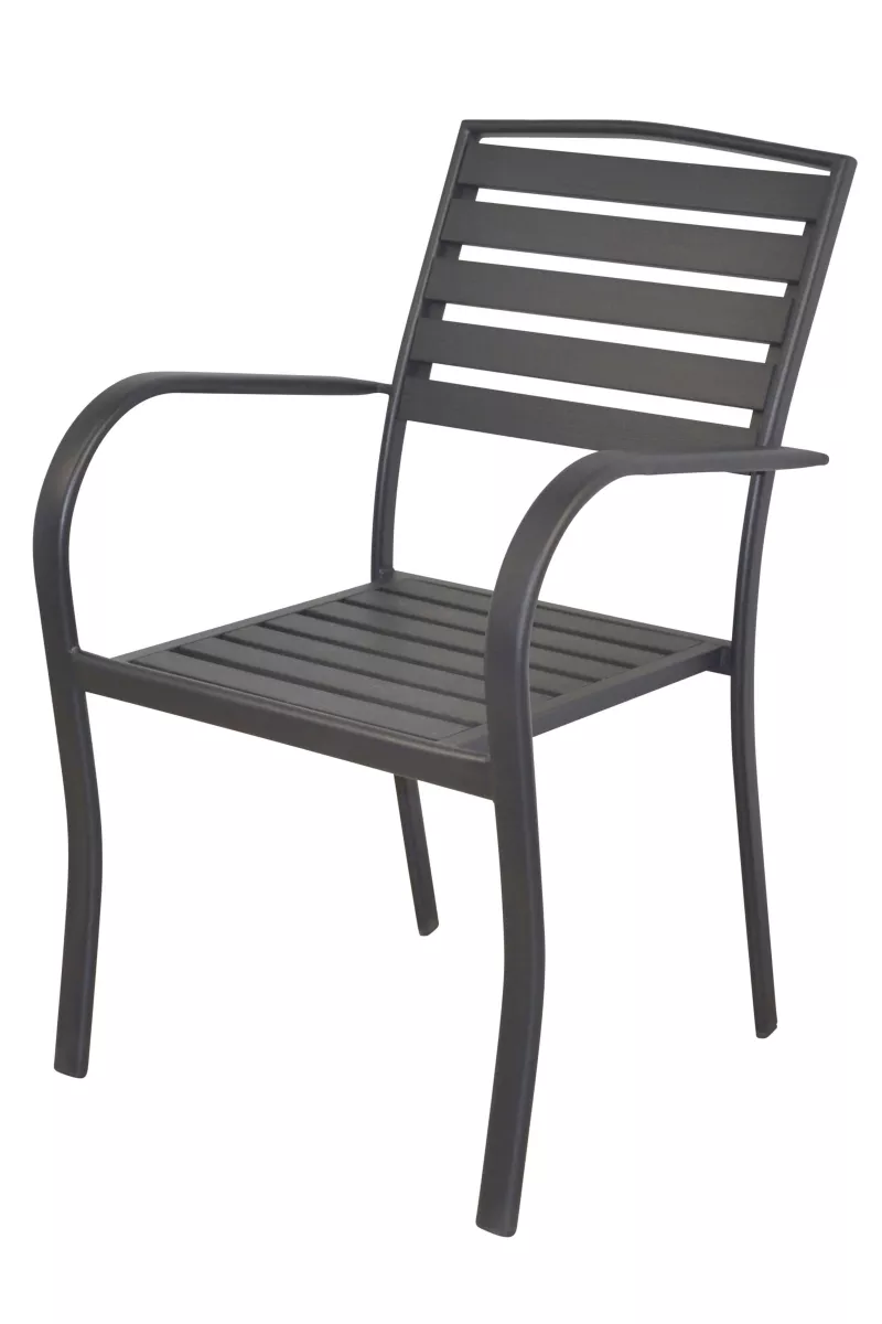 Moderner Gartenstuhl aus Metall, komplett schwarz