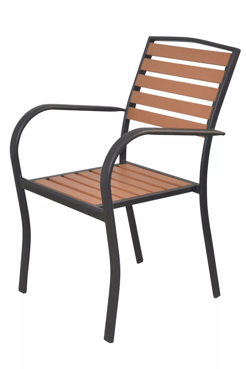 Moderner Gartenstuhl aus Metall, Sitz und Rücken honigfarben