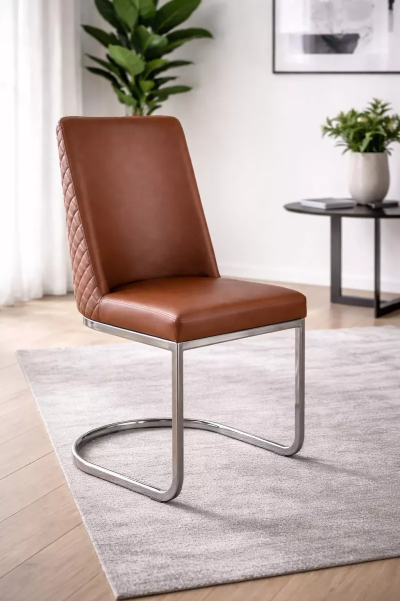 Schwingstuhl (1 Stück) Braun mit Chromgestell – Moderner Freischwinger mit Rautensteppung