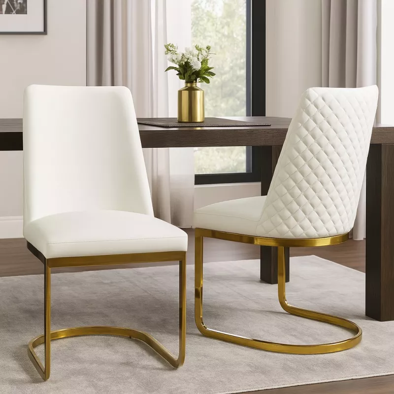 Schwingstuhl Weiß Kunstleder mit Messing-Gestell – einzeln oder 2er Set