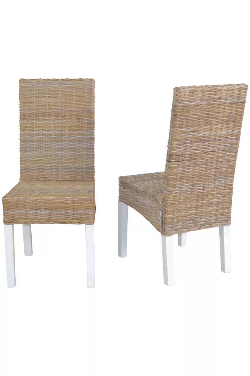 Esszimmerstuhl 2er Set, aus Kubu-Rattan handgeflochten, naturgrau-weiß